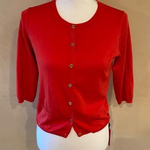 Carolina Herrera red cardigan sweater with gold buttons brand new/ small